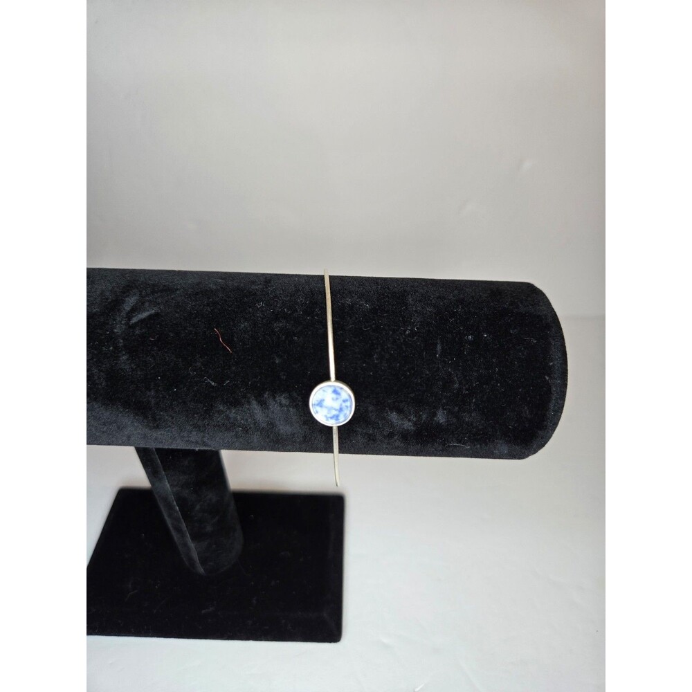 Silver Tone Bangle Bracelet Blue and White Charm
